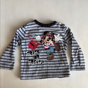 Disney Mickey Halloween Pirate Striped Kids Shirt - Black and Gray 24 Mo